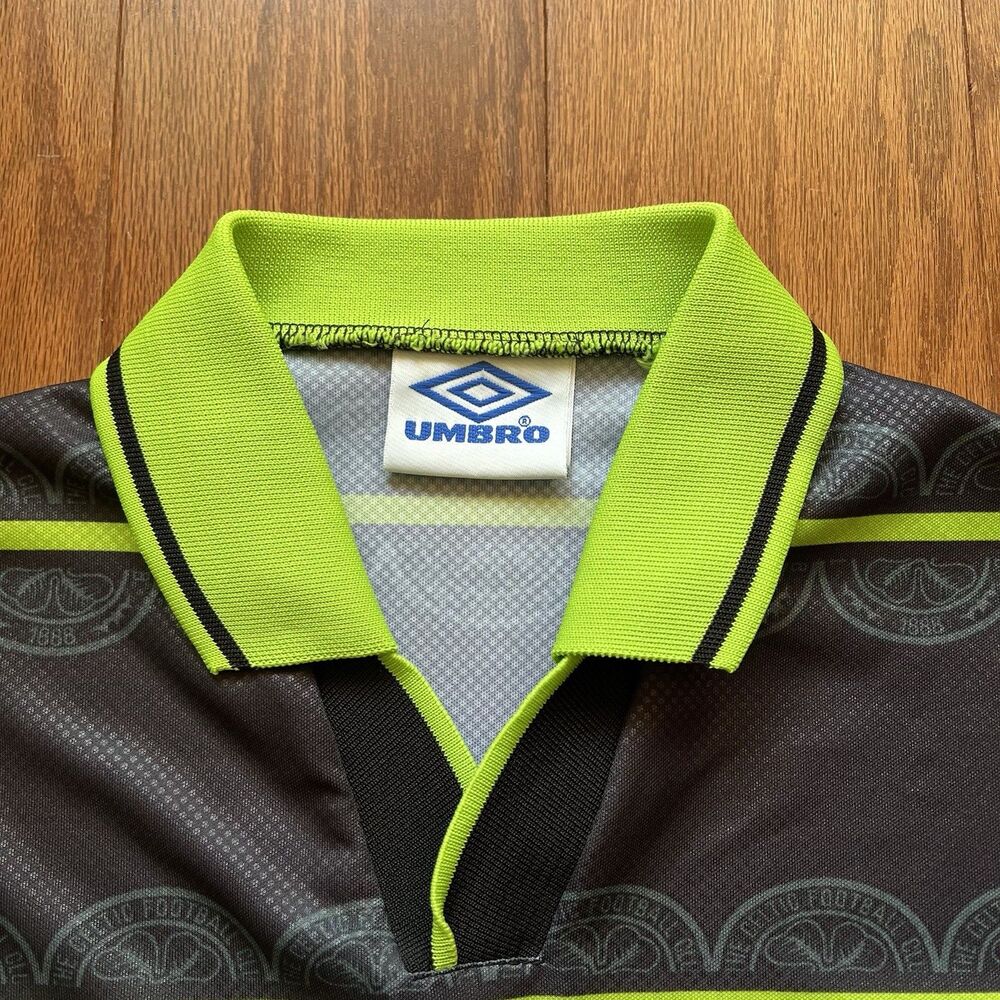Vintage Umbro Celtic FC Jersey NTL Sponsor Black Green Away Shirt Men XL Y2K - Picture 5 of 12